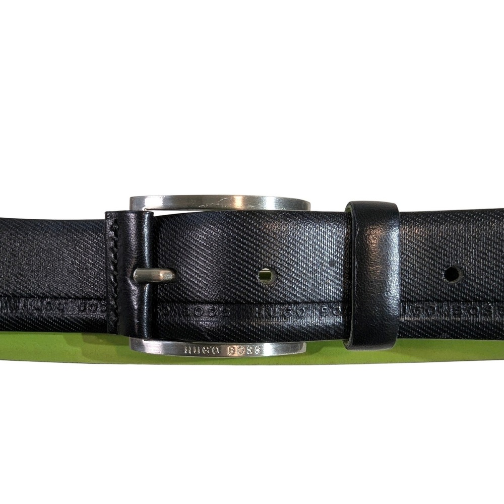 Hugo Boss Men's Black Leather Belt –‎ Silver Buckle – Size 90 (34)